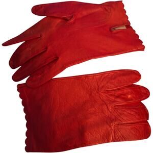 Miss Aris Vintage Leather Gloves, Dark Red, Women's Size 7.5